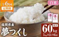 ≪令和7年産新米≫【6回定期便・白米】【食味鑑定士厳選】福岡県産 夢つくし(総計60kg・5kg×2袋×6回) 白米 米 お米 おこめ ごはん ゆめつくし ご飯 常温 福岡県産 ブランド米 定期便 定期 頒布会 常温 常温保存 【ファインリョーコク】as34-017