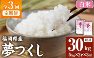 ≪令和7年産新米≫【3回定期便・白米】【食味鑑定士厳選】福岡県産 夢つくし(総計30kg・5kg×2袋×3回) 白米 米 お米 おこめ ごはん ゆめつくし ご飯 常温 福岡県産 ブランド米 定期便 定期 頒布会 常温 常温保存 【ファインリョーコク】as34-013