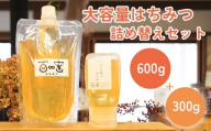 長野原町産 生はちみつ 大容量600gパウチ ＋ 300gボトル 詰め替えセット【蜂蜜 ハチミツ ギフト 詰合せ 群馬県 長野原町 北軽井沢】