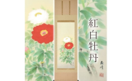 掛け軸「紅白牡丹」 富岡蘇峰 尺五立 サイズ：54.5×190cm 桐箱付 掛け軸 表装 床の間