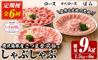 【6か月定期便】鹿児島県産 さつま香潤豚 ® しゃぶしゃぶ セット 総量 9.0kg ( ロース 250g×2、肩ロース 250×2、ばら 250g×2）  を 6回 お届け ! 白豚 部位 食べ比べ 大容量【E-158H】