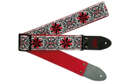 【ギターストラップ】 Elara Straps Zinnia Elegans White/Red 郡上市 レザー 真鍮バックル ウルトラスエード プロ仕様 エレキ アコギ ベース Ksound 小林楽器店