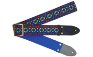 【ギターストラップ】 Elara Straps Stained Glass Blue/Red 郡上市 レザー 真鍮バックル ウルトラスエード プロ仕様 エレキ アコギ ベース Ksound 小林楽器店