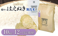 【令和8年産先行予約】【定期便12ヶ月】殿やの「はえぬき 無洗米」 10kg×12ヶ月 山形県鶴岡市産　K-8108