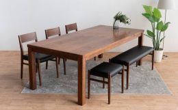 【ふるさと納税】DT12 DC01 BC01 ST01 6点 ダイニングセット ウォールナット オールマイティブラック テーブル 椅子 ベンチ スツール