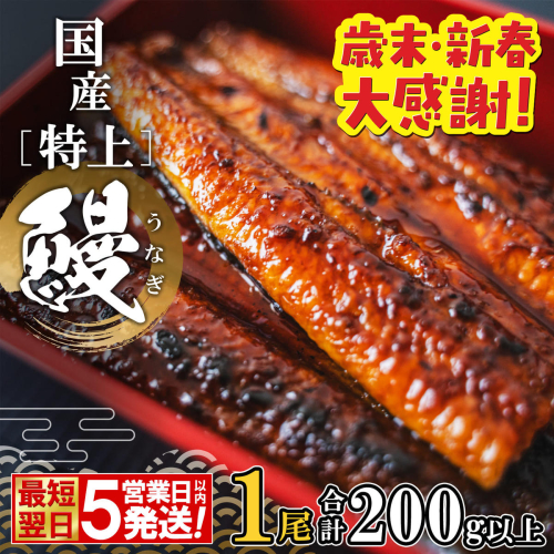 【最短翌日発送】 国産 特上うなぎ 蒲焼き 1尾 (200g以上) 簡易袋 タレ 山椒付き 鰻 うなぎ ウナギ K2671 2427767 - 茨城県境町
