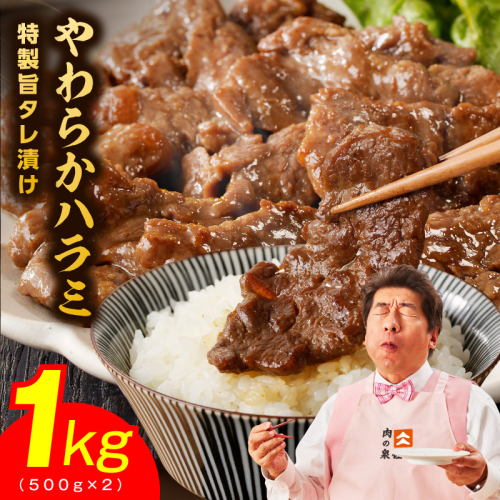 やわらかハラミ 1kg【氷温熟成×特製旨ダレ 味付き 訳あり サイズ不揃い 500g 小分け 焼くだけ 焼肉】 mrz0244 2428392 - 大阪府泉佐野市