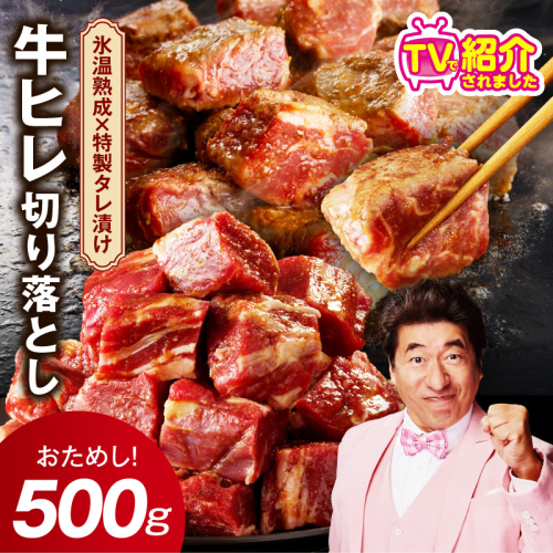 【お試し】牛ヒレ肉 切り落とし 500g【小分け 500g×1P 氷温熟成×特製ダレ サイズ不揃い やわらか ステーキ ひと口サイズ カット済み】 mrz0309 2428410 - 大阪府泉佐野市