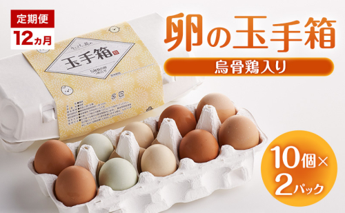 定期便 12ヵ月 卵の玉手箱（烏骨鶏入り）10個×2パック たまご 鶏卵 静岡県 森町 2433092 - 静岡県森町