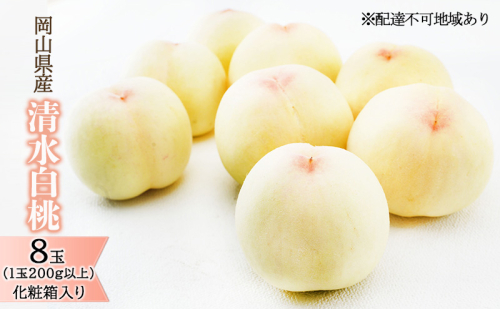 桃 2026年 先行予約 清水 白桃 8玉 （1玉200g以上）化粧箱入り もも モモ 岡山県産 国産 フルーツ 果物 ギフト 最高級 贈答品 贈り物 2433925 - 岡山県高梁市