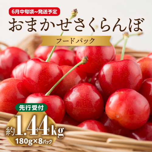 《先行受付》おまかせさくらんぼ フードパック 約1.44kg (180g×8)【2026年6月中旬頃～発送予定】【山形県産さくらんぼ】 001-099 2434618 - 山形県大江町