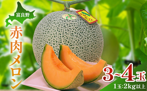 【2026年夏発送】富良野産 赤肉メロン 大玉 3～4玉（計6kg以上）[近藤農園] メロン フルーツ 果物 新鮮 甘い 贈り物 ギフト 道産 ジューシー おやつ ふらの ブランド 夏 北海道 富良野市 2442335 - 北海道富良野市