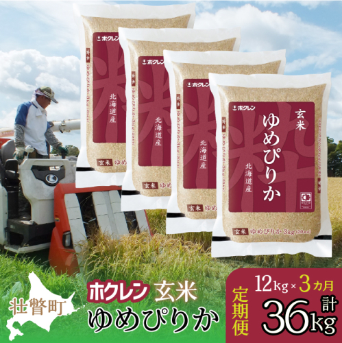 【令和7年産米】【3ヶ月定期配送】（玄米12kg）ホクレンゆめぴりか（3kg×4袋） SBTD177 2442341 - 北海道壮瞥町