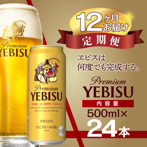 【12か月定期便】サッポロ ビール エビス ヱビス 500ml×24本 千葉県 船橋市 缶ビール お酒 12か月定期便 2442659 - 千葉県船橋市