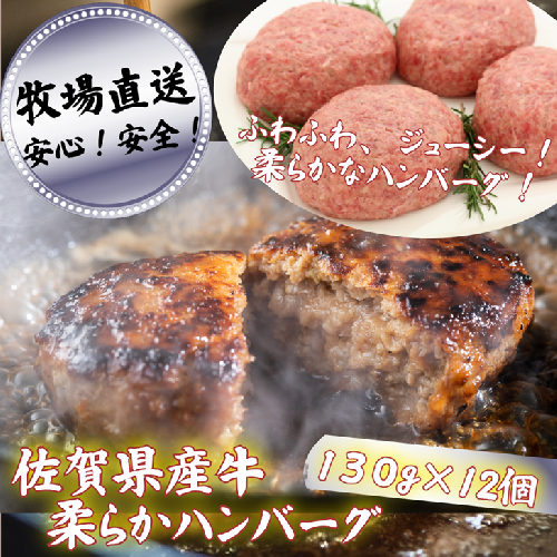 【牧場直送】佐賀産牛柔らかハンバーグ 12個：B200-044 2442683 - 佐賀県佐賀市