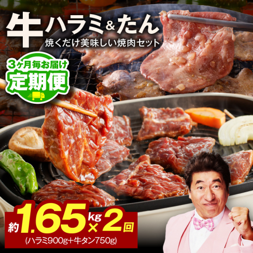 【定期便】牛ハラミ肉 ＆ 牛たん 総量 1.65kg【大人気の食べ比べ ハラミ 牛タン 小分け 牛肉 焼肉セット BBQ 訳あり サイズ不揃い 2026年3月＆6月発送 全2回】 099Z442 2445815 - 大阪府泉佐野市