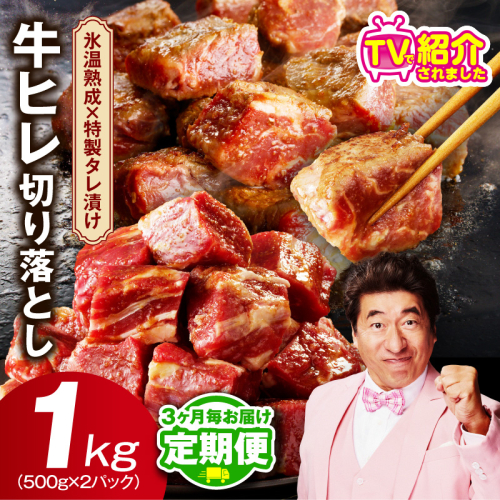 【定期便】牛ヒレ肉 切り落とし 1kg×全2回【小分け 500g×2P 氷温熟成×特製ダレ サイズ不揃い やわらか ステーキ ひと口サイズ カット済み 2026年3月＆6月発送】 mrzZ051 2445822 - 大阪府泉佐野市