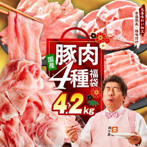 【定期便】国産豚肉 4種 福袋 4.2kg×全2回【氷温熟成×極味付け 小分け 300gパック ぶたにく 普段使い 野菜炒め 切り落とし まとめ買い 訳あり サイズ不揃い 2026年2月＆5月発送】 mrzZ074 2445847 - 大阪府泉佐野市