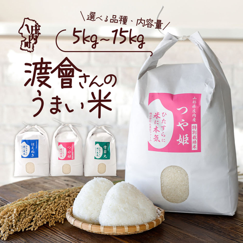 渡會さんのうまい米！選べる内容量 品種 つや姫 雪若丸 はえぬき 5kg / 10kg / 食べ比べ 15kg 令和7年産 2025年産 ブランド米 コシヒカリの原点、亀の尾発祥の地 庄内 2445992 - 山形県庄内町
