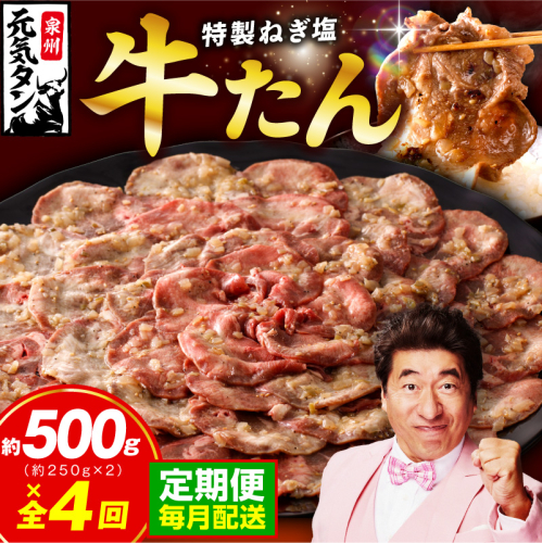 【定期便】ねぎ塩 牛たん 500g 全4回【毎月配送コース 牛タン 牛肉 焼肉用 薄切り 訳あり サイズ不揃い】 099Z457 2447870 - 大阪府泉佐野市