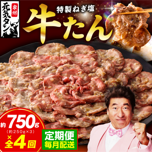 【定期便】ねぎ塩 牛たん 750g 全4回 【毎月配送コース 牛タン 牛肉 焼肉用 薄切り 訳あり サイズ不揃い】 099Z460 2447874 - 大阪府泉佐野市