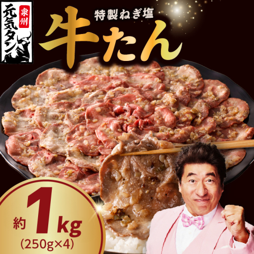 【定期便】 特製 牛たん 1kg 全3回【毎月配送コース 小分け 250g×4P ねぎ塩 牛タン 牛肉 焼肉用 薄切り 訳あり サイズ不揃い】 099Z462 2447875 - 大阪府泉佐野市