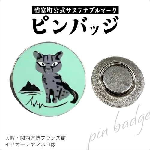 竹富町公式サステナブルマークピンバッジ【グリーン】（マグネットタイプ）｜大阪・関西万博フランス館イリオモテヤマネコ像 2448230 - 沖縄県竹富町