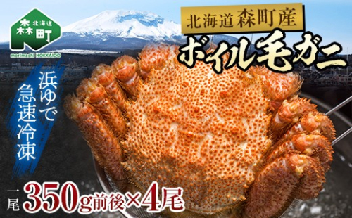 【訳あり】北海道・噴火湾産冷凍ボイル毛ガニ約350g前後×4尾 ＜海鮮問屋　株式会社　瑞宝＞ かに カニ 蟹 ガニ がに 森町 ふるさと納税 北海道 毛蟹 毛かに 毛ガニ 毛カニ mr1-1455 2451078 - 北海道森町