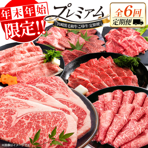 ＜年末年始限定!!＞厳選 黒毛和牛 お肉定期便 ［全6回］ 連続（1月～6月） 国産 牛肉 カルビ ステーキ ロース バラ モモ スライス 焼肉 しゃぶしゃぶ すき焼き 宮崎【E255】 2451894 - 宮崎県新富町