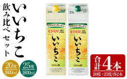 大分県宇佐市を代表する麦焼酎「いいちこ」。アルコール度違い20度と25度の、飲み比べセットです。※20歳未満の飲酒は法律で禁止されています※返礼品出荷後,お届け先を変更する場合,当初のお届け先から変更