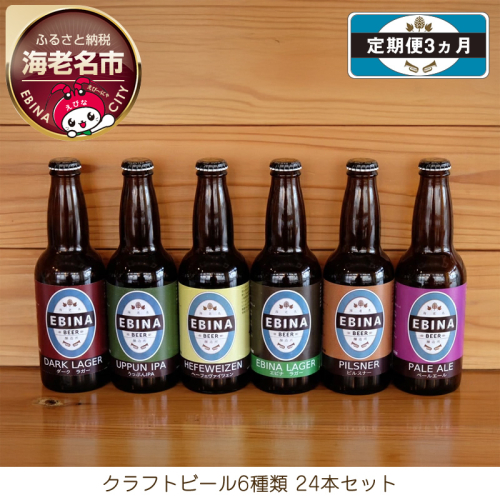 【定期便3ヵ月】クラフトビール6種類24本セット【 酒 6種類のビール クラフトビール エビナラガー ピルスナー ダークラガー ペールエール 神奈川県 海老名市 】 2453993 - 神奈川県海老名市