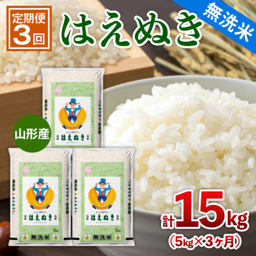 【定期便3回】山形産 【無洗米】 はえぬき 5kg×3ヶ月(計15kg) FY25-441 2454241 - 山形県山形市
