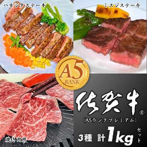 佐賀牛（プレミアム）セット 1kg ハネシタステーキ ミスジステーキ 焼肉用：B465-008 2454415 - 佐賀県佐賀市