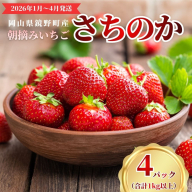 鏡野町産 朝摘みいちご「さちのか」4パック（合計1kg）【2026年1月～4月発送】【029-a015】