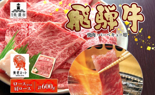 飛騨牛 ロースor肩ロース 焼き肉・BBQ用 計600g ロース肉 ロース 肩ロース肉 肩ロース 肉 お肉 牛 牛肉 和牛 国産牛 国産 日本産 BBQ 焼肉 焼き肉 冷凍保存 小分け イベント 一人暮らし お取り寄せグルメ ご当地 岐阜県 美濃市 2454958 - 岐阜県美濃市