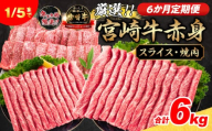 6か月定期便 数量限定 厳選 宮崎牛 赤身 スライス 焼肉 合計6kg 牛肉 国産 すき焼き しゃぶしゃぶ 焼き肉 鉄板焼き BBQ バーベキュー 人気 黒毛和牛 肩ウデ モモ  A4 A5 等級 小分け 食品 選べる ミヤチク 宮崎県 日南市 送料無料_NH2-25
