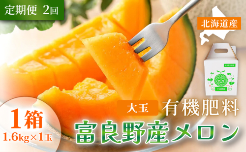 【定期便2ヵ月】糖度15度以上 赤肉メロン 富良野産 メロン 1.6kg×1玉 1箱×全2回｜北海道富良野市 7～8月発送 ご褒美 プレゼント メロン 赤肉メロン 富良野メロン 果物 フルーツ とろける甘さ 夏季限定 旬の味覚 2456422 - 北海道富良野市