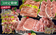 B618 《定期便》長崎県産豚 バラエティ 5点セット 計2.5kg【3回お届け】