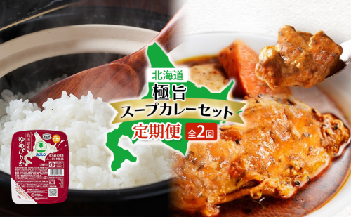 北海道 極旨 スープカレー セット 全2回　チキンレッグスープカレー スープカレー チキンカレー レトルト 食品 野菜 チキン グルメ ゆめぴりか パックごはん 米 ホクレン 白米 ご飯 パック まとめ買い 簡単 レンジ 仕送り 備蓄 常温 保存 北海道 2458179 - 北海道倶知安町