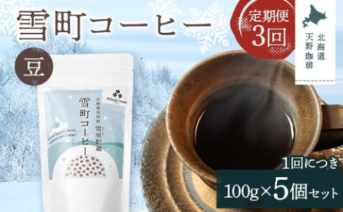 【定期便】雪町コーヒー 豆（100g）5個セット×3回 自家焙煎 低温貯蔵 エチオピア 北海道 沼田町 n-0120 2458192 - 北海道沼田町