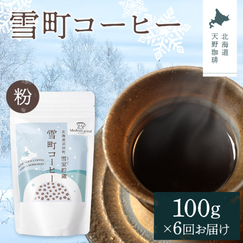 【定期便】雪町コーヒー 粉（100g）1個×6回 自家焙煎 低温貯蔵 エチオピア 北海道 沼田町 n-0124 2458205 - 北海道沼田町