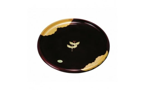 紀州塗り 丸盆 金雲昇鶴 溜塗り 24cm ［YG451］ 2461087 - 和歌山県上富田町