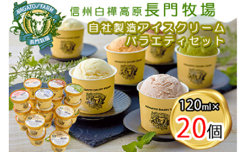 長門牧場　自社製造アイスクリーム　贅沢バラエティセット20個　人気スイーツ　濃厚ミルク　直送　牛乳　生乳　国産　夏ギフト　長野県　贈答品　お土産　お中元　お歳暮　クリスマス 2461505 - 長野県長和町