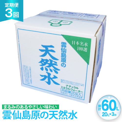 AJ622 山崎本店酒造場 【3回定期便】 雲仙島原の天然水 20L [ 水 天然水 ウォーター おいしい 定期便 定期 名水百選 大容量 日用品 軟水 長崎県 島原市 ] 2462204 - 長崎県島原市