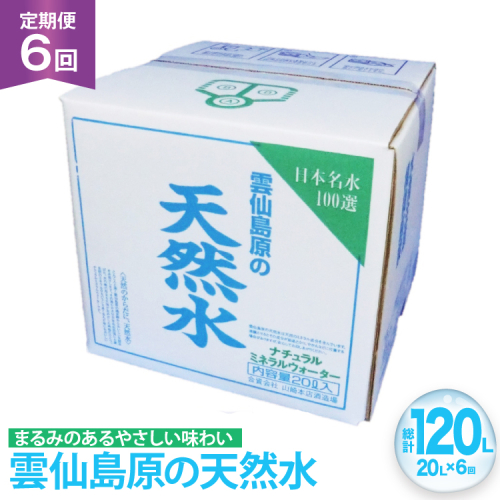 AJ623 山崎本店酒造場 【6回定期便】 雲仙島原の天然水 20L [ 水 天然水 ウォーター おいしい 定期便 定期 名水百選 大容量 日用品 軟水 長崎県 島原市 ] 2462210 - 長崎県島原市