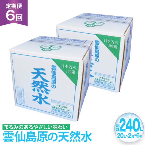 AJ627 山崎本店酒造場 【6回定期便】 雲仙島原の天然水 20L 2箱 [ 水 天然水 ウォーター おいしい 定期便 定期 名水百選 大容量 日用品 軟水 長崎県 島原市 ] 2462567 - 長崎県島原市