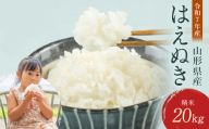 【3月発送】 令和7年産 山形県産 はえぬき 20kg 2025年 お米 米 米米 ごはん ご飯 白米 国産 ブランド米 節水 時短 冷めてもおいしい お取り寄せ 食品 山形県 西川町 月山 FYN1-233
