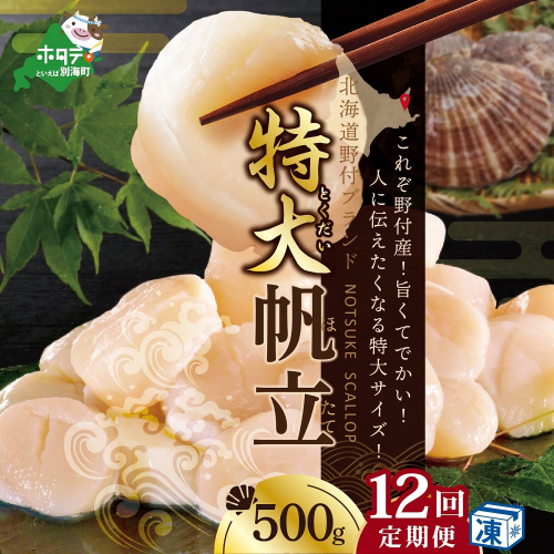 【毎月12ヶ月定期便】北海道 野付産 冷凍ホタテ 貝柱 特大（Mサイズ）ホタテ500ｇ（ほたて ホタテ 帆立 ふるさと納税 お届け） 2463466 - 北海道別海町