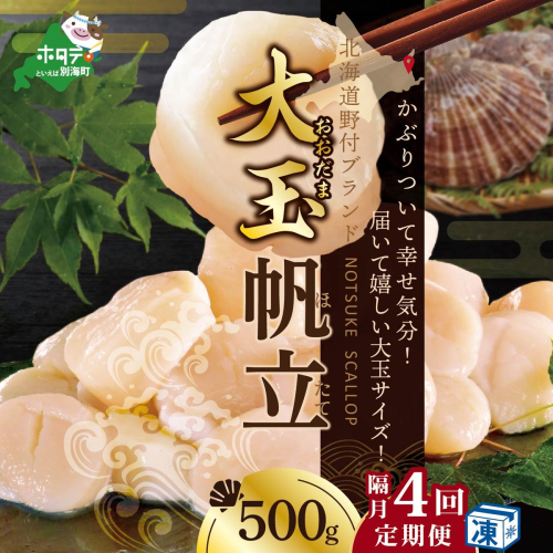 【隔月4ヶ月定期便】北海道 野付産 冷凍ホタテ 貝柱 大玉（Sサイズ）ホタテ500ｇ（ほたて ホタテ 帆立 ふるさと納税 お届け） 2463471 - 北海道別海町
