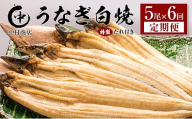 ＜定期便＞5尾×全6回 国産 うなぎ 白焼 有頭 計5.4kg以上（1回あたり 計905g以上） たれ付き 宮崎県産 鰻 中村商店